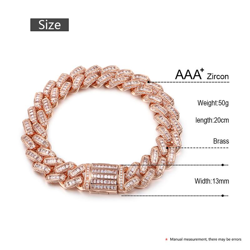 New Top Quality Baguette Zircon Miami Cuban Link Bracelet 8 Inch Long Necklace Choker Iced Out For Men's Hip Hop Fashion Jewelry