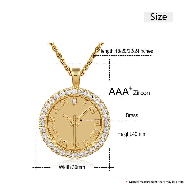 Personality Zircon Dial Pendant Hip Hop AAA CZ Stones Bling Iced Out Watch Shape For Men's Fashion Clock Rhinestone Jewelry Gift