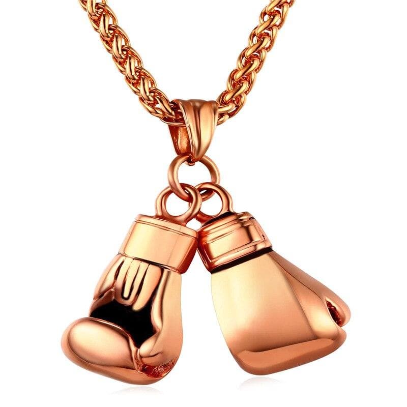 Boxing Glove Pendant Men Necklace Gold Color Stainless Steel Hip Hop Chain Fashion Sport Fitness Jewelry