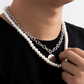 Punk Hip Hop Cuban Chain Choker Pearl Necklace for Men, Pearl Chain For Men