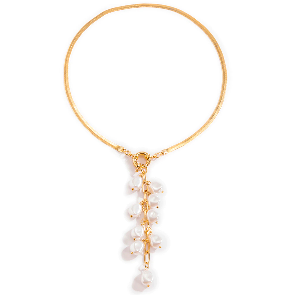 Irregular Pearl Pendant Tassel Choker Necklace for Women