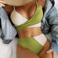 Color Blocked Bathing Suits Bikini Wrap Top 2 Piece Swimsuit High Waisted Ruched Biki Bottom Swimming Attire