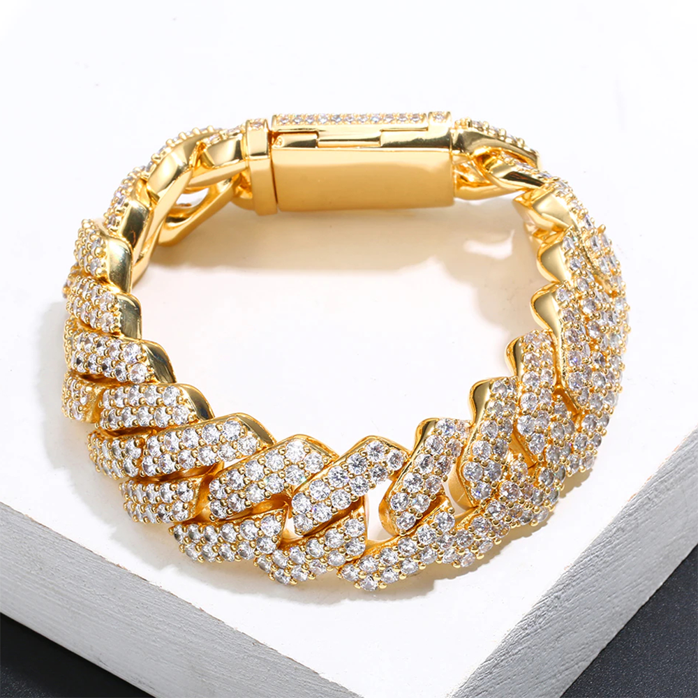 20mm Two Row Crystal Big Cuban Link Men Women Gold Silver Plated Hip Hop Style Jewelry