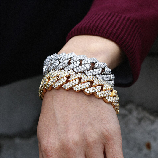 20mm Two Row Crystal Big Cuban Link Men Women Gold Silver Plated Hip Hop Style Jewelry