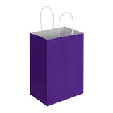 Oikss 100 Pack 5.25x3.25x8.25 inch Small Kraft Bags with Handles Bulk, Paper Bags Birthday Wedding Party Favors Grocery Retail Shopping Business Goody Craft Gift Bags Cub Sacks (Purple 100PCS Count)