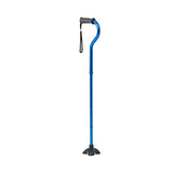 Medline Offset Folding Cane, 4-Point Base With Cushioned Gel Handle, Supports Up To 350 lbs, Blue