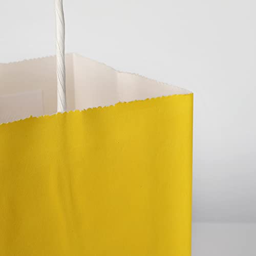 Oikss 100 Pack 5.25x3.25x8.25 inch Small Kraft Bags with Handles Bulk, Paper Bags Birthday Wedding Party Favors Grocery Retail Shopping Business Goody Craft Gift Bags Cub Sacks (Yellow 100PCS Count)