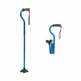 Medline Offset Folding Cane, 4-Point Base With Cushioned Gel Handle, Supports Up To 350 lbs, Blue