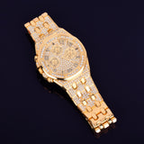 9 Inch Men's watch Gold Color Big Dial Military Quartz Clock Luxury Rhinestone Business Waterproof wrist watches Relogio Masculino