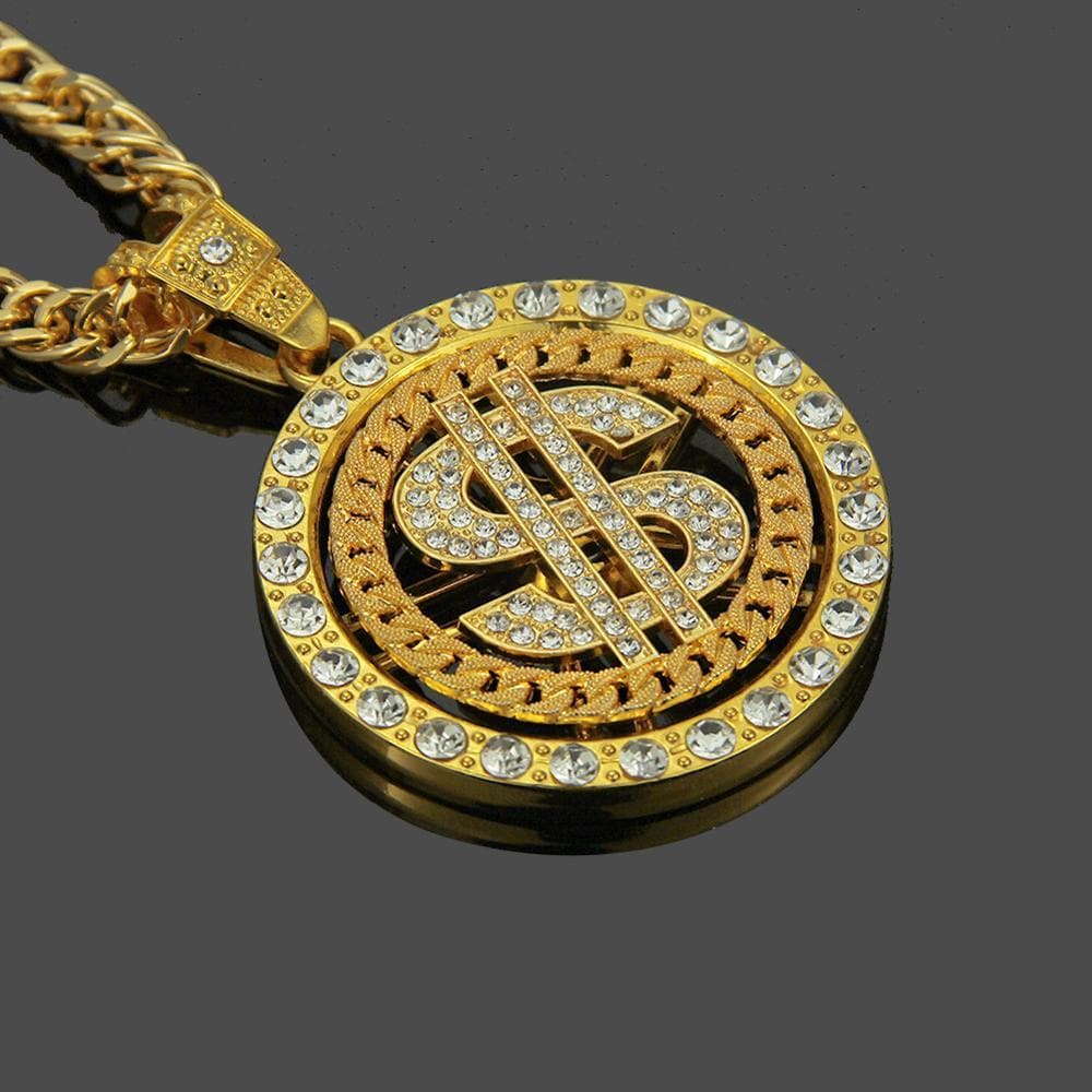 Hip Hop Men Gold Sliver Necklace Ice Out Crystal Miami Dollar Sign Rock Pendant Set Bling Rapper Hip Hop Jewerly For Men