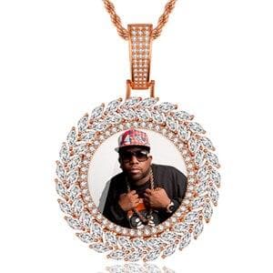 New Grain Custom Photo Round Medallion Solid Back Pendant Necklace With Tennis Chain Cubic Zircon Men's Hip hop Jewelry