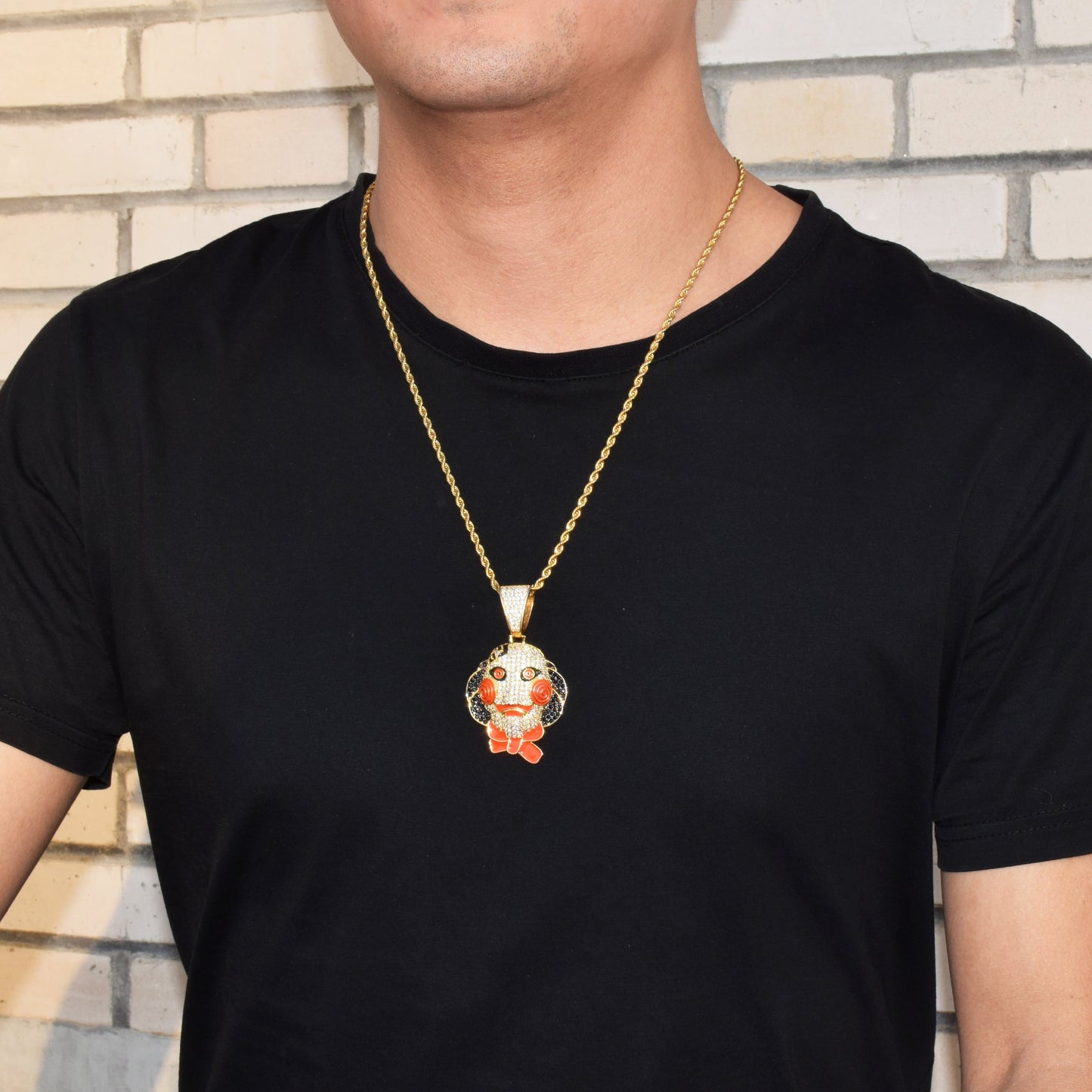Personality Cartoon face Pendant Necklace Charm Gold Color Ice Cubic Zircon Men's Hip hop Rock Jewelry