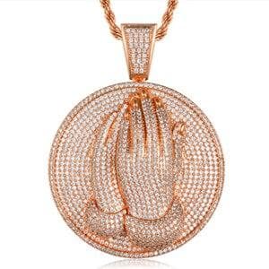 The Pray Hands Pendants Necklaces Round Bible Verse Prayer CZ Necklace Alloy Hip Hop Men Chain Jewelry Full Of Rhinestone Gift