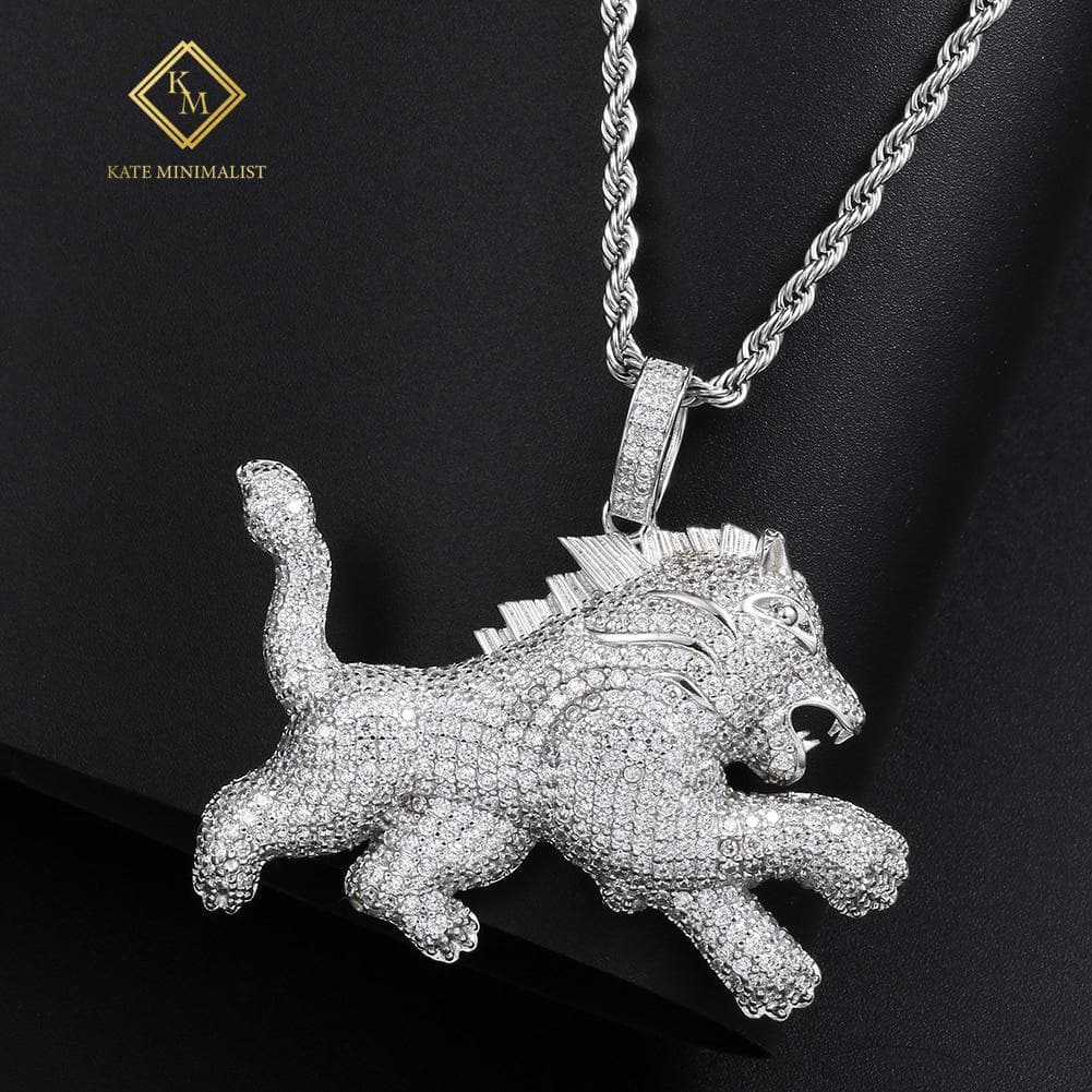 New Fashion Iced Out Lion Animal Pendant Necklace Gold Silver For Men's Hip Hop Fashion CZ Rhinestone Jewlery Dropshipping