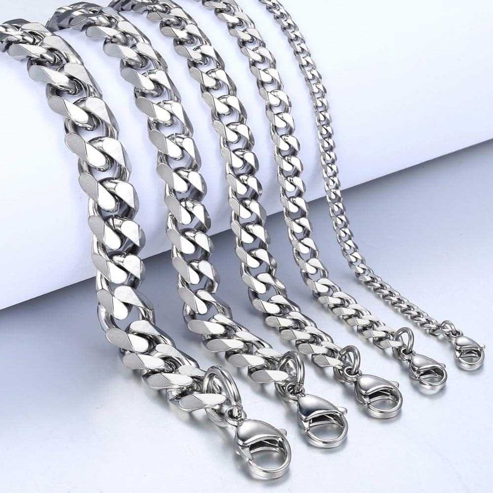 Men's Bracelets Stainless Steel Curb Cuban Link Chain Silver Color Black Gold Bracelet Men Women Jewelry Gift