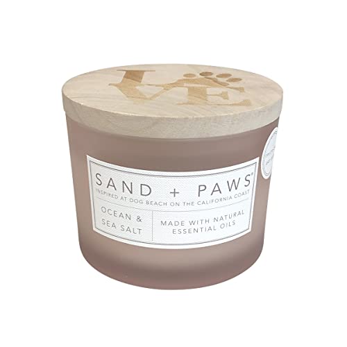 Sand + Paws Scented Candle - Ocean & Sea Salt –Luxurious Air Freshening Jar Candles Neutralize pet Odors and Enhance Home décor – 100% Cotton Lead-Free Wicks - 12 oz