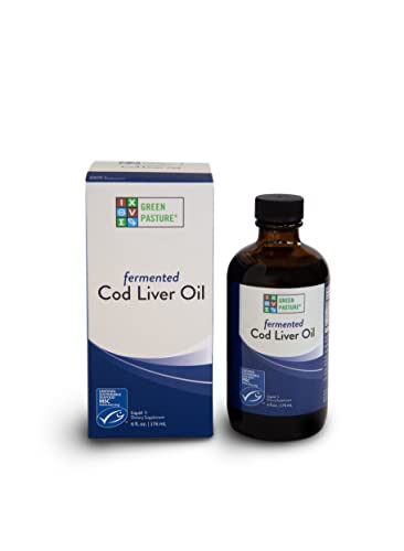 Green Pasture - Fermented Cod Liver Oil Liquid -6 fl. oz. Vitamin A Vitamin D Omega 3 Omega 6 Omega 9 (6oz Unflavored)