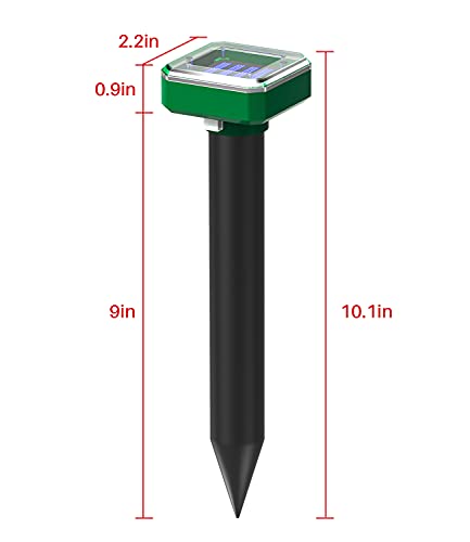 Solar Mole Repellent, Ultrasonic & Solar Powered Gopher Repellent, Waterproof Sonic Groundhog Repeller Rodent Gopher Deterrent Vole Chaser for Lawn, Yard & Garden of Outdoor Use (4 Pack, SQ 1.0)