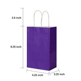 Oikss 100 Pack 5.25x3.25x8.25 inch Small Kraft Bags with Handles Bulk, Paper Bags Birthday Wedding Party Favors Grocery Retail Shopping Business Goody Craft Gift Bags Cub Sacks (Purple 100PCS Count)