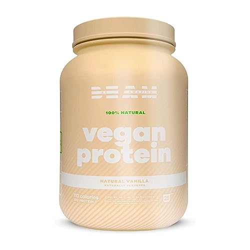 BEAM Be Amazing Vegan Protein Powder | 20g Plant-Based Protein with Prebiotics Fibers | Sugar-and-Gluten-Free Shake Mix, Low Carb Non-Dairy Smoothie | Natural Vanilla, 25 Servings