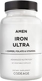 Amen Iron Ultra Supplement + Copper, Folate, Vitamin C and Vitamin B12-2-Month Supply - Ferrous Sulfate Iron Vitamin - Iron 65mg Per Serving - Iron Folic Acid - Non-GMO Iron Pills - 60 Capsules