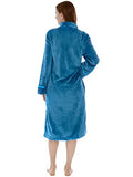 PAVILIA Womens Housecoat Zip Robe, Fleece Zip Up Front Robe Bathrobe, Plush Warm Zipper House Coat Lounger for Women Ladies Elderly with Satin Trim, Pockets, Long - Teal Sea Blue (Large/X-Large)