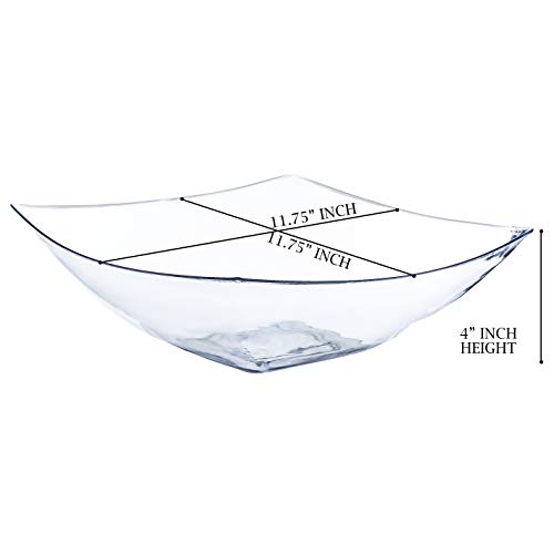 PLASTICPRO Disposable 128 ounce Square Serving Bowls, Party Snack or Salad Bowl, Extra Large Plastic Crystal Clear Pack of 4