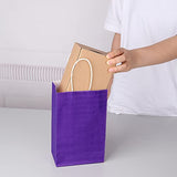 Oikss 100 Pack 5.25x3.25x8.25 inch Small Kraft Bags with Handles Bulk, Paper Bags Birthday Wedding Party Favors Grocery Retail Shopping Business Goody Craft Gift Bags Cub Sacks (Purple 100PCS Count)