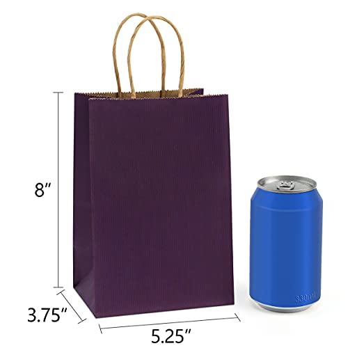 BagDream Kraft Paper Bags 100Pcs 5.25x3.75x8 Inches Small Paper Gift Bags with Handles Bulk, Paper Shopping Bags, Kraft Bags, Party Bags, Gift Bags (Purple)