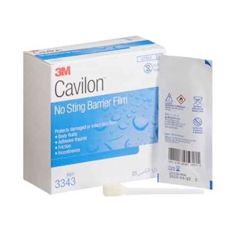 3m Cavilon No-Sting Barrier Film, Gentler Way to Protect Skin from Body Fluids, Adhesives, and Friction, Alcohol Free Barrier Film, Hypoallergenic and Latex Free, Swabs, Box of 25