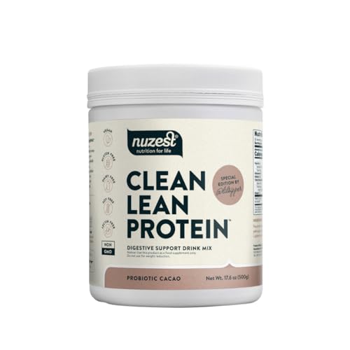 Nuzest Probiotic Cacao Clean Lean Protein Premium Vegan Protein Powder, Plant Based Protein Powder Digestive Support, Pea Protein Powder with Added Probiotics, Gut Health, 20 Servings, 1.1 lb