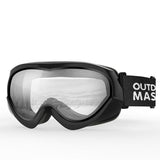 OutdoorMaster Kids Ski Goggles - Helmet Compatible Snow Goggles for Boys & Girls with 100% UV Protection (Black Frame + VLT 90% Clear Lens)