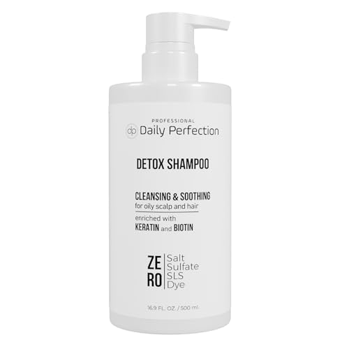 Daily Perfection Professional Salon-Grade, Salt,Sulfate, Paraben Free, Deep Cleansing and Soothing, Detox Shampoo for Oily Scalp and Hair, Enriched with Biotin and Keratin