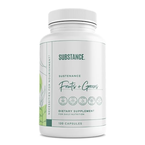 SUBSTANCE. - Nature's Sustenance Daily Greens, Fruits & Veggies Supplement - Superfood Vitamin Capsules - Enhance Energy, Mental Clarity, & Overall Wellness - US Made, Vegan-Friendly - 30 Servings.