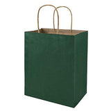 bagmad 100 Pack 8x4.75x10 inch Medium Green Gift Paper Bags with Handles Bulk, Kraft Bags, Craft Grocery Shopping Retail Party Favors Wedding Bags Sacks (Dark Green, 100pcs)