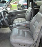 Chevy Suburban, Tahoe and GMC Yukon Captain Chairs Seat Covers in Gray Leatherette with Electric Drivers Side and Electric Lumber Control on Passenger Side