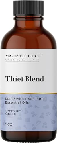 Majestic Pure Thieves Essential Oil Blend | 100% Pure Premium Oil for Uplifting Mood, DIY Products, Cleansing | Cinnamon, Orange, Lemon Essential Oil for Diffusers & Aromatherapy | 1oz