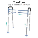 Delog Stand Alone Toilet Safety Rail - Adjustable Width & Height Fit Any Toilet, Medical Toilet Frame for Elderly Handicap Disabled, Folding Handrails with Storage and Padded Handles