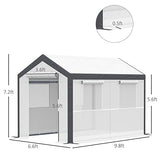 Outsunny 10' L x 7' W x 7' H Outdoor Walk-in Tunnel Greenhouse, Garden Warm Hot House with Roll Up Windows, Zippered Door, and Weather Cover, White/Dark Grey