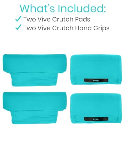 Vive Premium Crutch Pads & Hand Grips - Comfortable, Breathable, Machine Washable Padding - Moisture Wicking & Odor Reducing Pillow Accessory Covers for Adult & Youth Walking Crutches