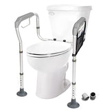 HEPO Toilet Safety Rails for Elderly Adults, Toilet Safety Frame with Arms & Storage Bag, Adjustable Height and Width, Toilet Handles for Seniors, Handicap, Disabled, 2 Additional Suction Cups