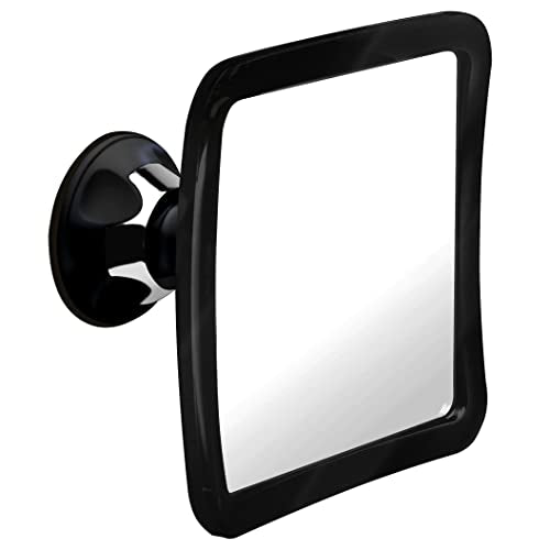 MIRRORVANA Fogless Shower Mirror for Shaving with Upgraded Suction, Anti Fog Shatterproof Surface and 360° Swivel, 1X Magnifying, 6.3 x 6.3 Inch (Black)