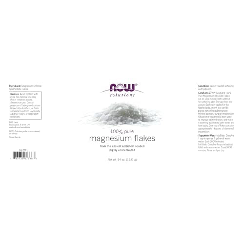 NOW Solutions, Magnesium Flakes, 100% Pure, from the Ancient Zechstein Seabed, Highly Concentrated, 54-Ounce