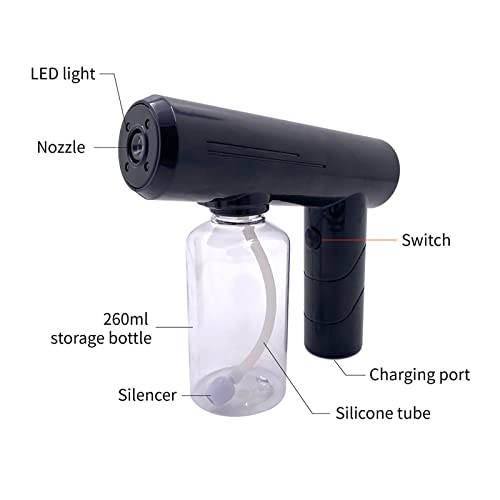 Mini Disinfectant Spray Gun Nano Sprayer Sanitizer Gun Alcohol Nano Spray Gun Electric Spray Bottle Gun Mist Sprayer Gun Fogger Machine for Indoor Outdoor 8.8 OZ Black