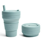 STOJO Collapsible Travel Cup With Straw - Aquamarine, 16oz / 470ml - Reusable To-Go Pocket Size Silicone Cup for Hot and Cold Drinks - Perfect for Camping and Hiking - Microwave & Dishwasher Safe