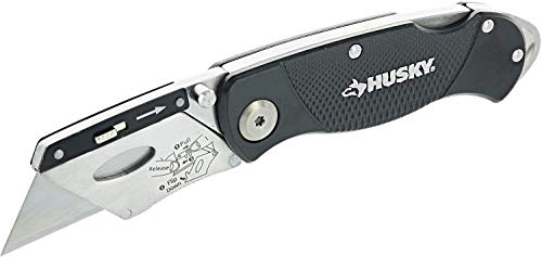 Husky 21113 Folding Sure-Grip Lock Back Utility Knife w/ 10 Disposable Blades Included (Colors Vary)