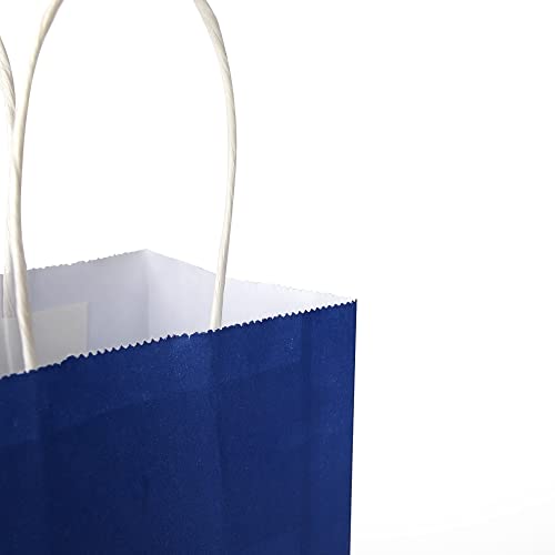 Oikss 100 Pack 5.25x3.25x8.25 inch Small Kraft Bags with Handles Bulk, Paper Bags Birthday Wedding Party Favors Grocery Retail Shopping Business Goody Craft Gift Bags Sacks (Royal Blue 100PCS Count)