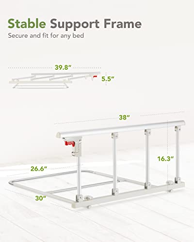 OasisSpace Bed Folding Safety Rail for Elderly Adults, Bed Guards for Seniors, Bed Assist Handle for Preventing Falling Out of Bed, Fit King, Queen, Full, Twin, 38"x16"