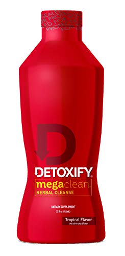 DETOXIFY Mega Clean Herbal Cleanse – Tropical – 32 oz – Professionally Formulated Herbal Detox Drink – Enhanced with Milk Thistle, Ginseng Root & Guarana Seed – Plus Sticker