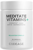 Codeage Meditate Vitamins Supplement - GABA, DHH-B, CognatiQ, Ashwagandha, Organic Mushrooms - Mind Vitamins Relaxation Calmness Support - Vegan - Non-GMO - 60 Capsules